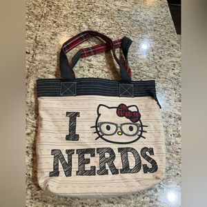 Loungefly I love Nerds Hello Kitty Sanrio Tote Bag Beige